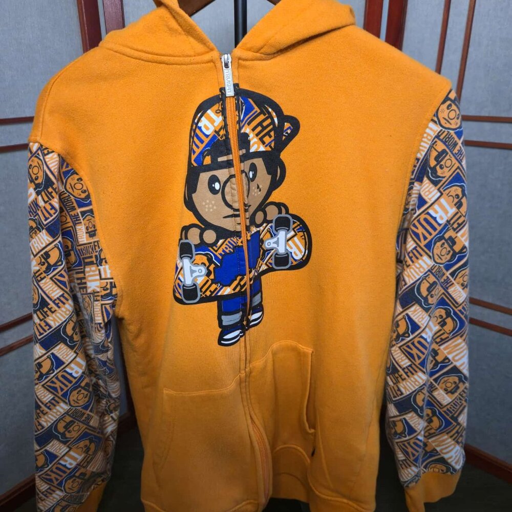 Trukfit Boys Hoodie • Size 16–18 • Orange Graphic Full Zip